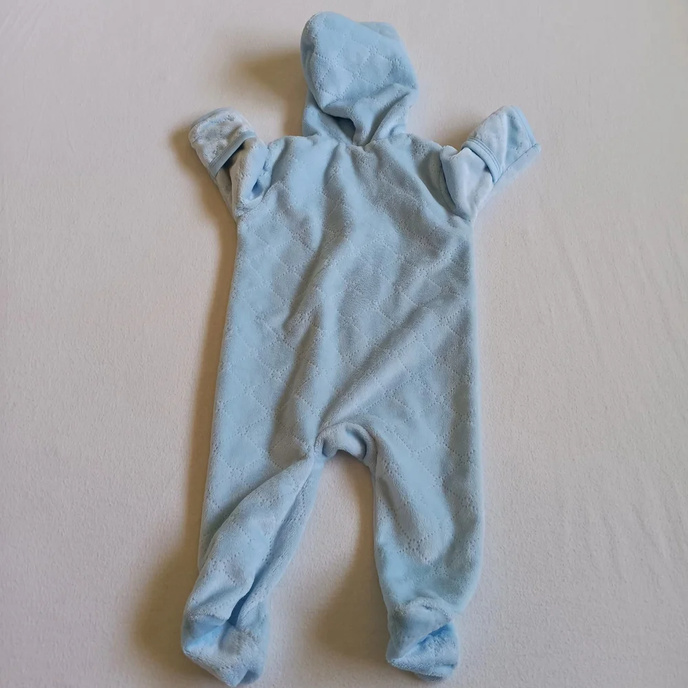 Blue Hooded Footie One Piece with Enclosed Feet Sz 3-6M With Zipper